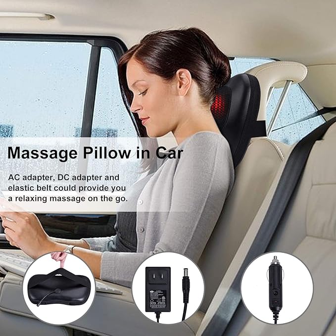 Massage Pillow Shiatsu Neck and Back Massager with Heat Deep Tissue Kneading Massager for Lower Back Neck Shoulder Foot Calf Leg Muscle Pain Relief Home or Car Relaxtion Gifts for Men Women