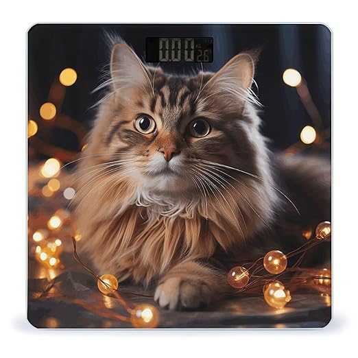 Cat Hanging Christmas Lights Digital Bathroom Scale for Body Weight Weighing Scale with Backlit LCD Display High Precision Measurements &amp Measures Weight Up to 180kg