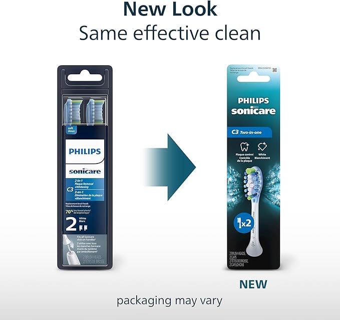 Philips Sonicare C3 Two-in-One - Genuine Replacement Electric Toothbrush Heads White 2 Pack HX9042/65