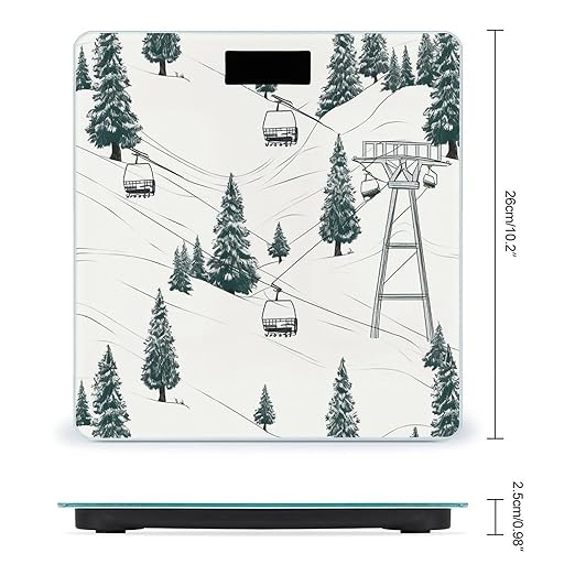 Ski Lift with Fir Tree Scale with LCD Easy-to-Read Anti-Slip Weight Digital Bathroom Scale Precision Weighing Scales Sturdy Tempered Glass Body Weight Scales for Daily Use