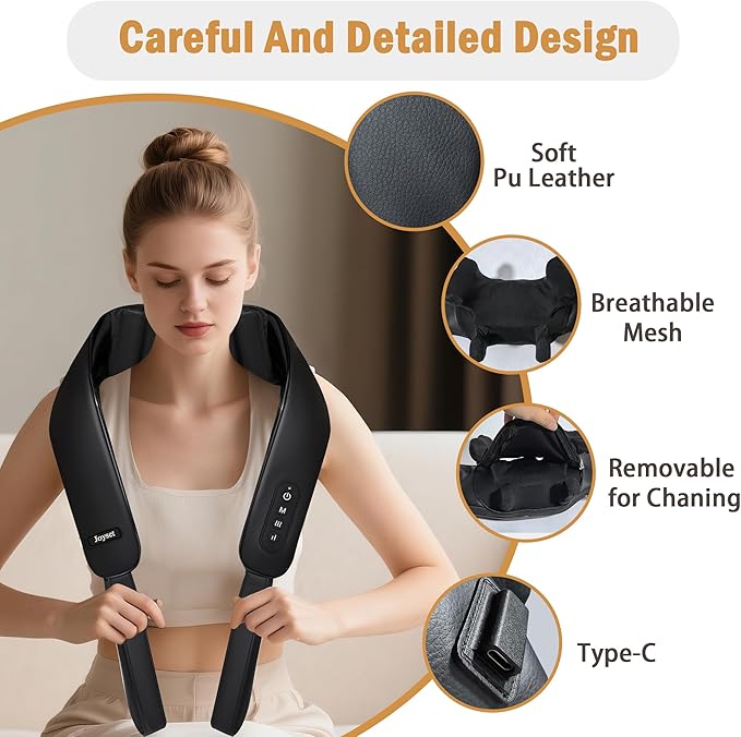 Joyset Neck Massager with Heat Cordless Shiatsu Neck Massager for Pain Relief Deep Tissue 6D Kneading Shiatsu Massager for Neck Shoulder Back Gifts for Dad Mom Friend
