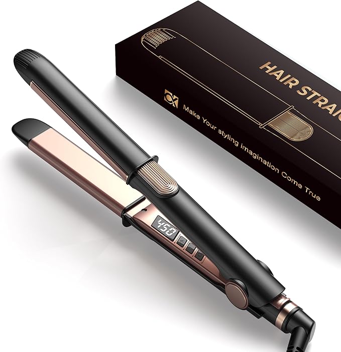 Ceramic Flat Iron Hair Straightener &amp Curler 12 Adjustable Temp &amp Dual Voltage Hair Straightener for Women for Smooth Frizz-Free Styling for All Hair Types (Black)