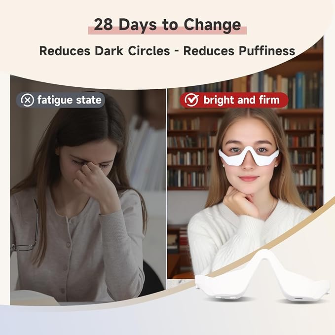 Red Light Therapy Glasses for Under Eyes Microcurrent Eye Massager with 650nm Contour Fit Hands-Free Device to Reduce Dark Circles Puffiness Wrinkles &amp Eye Fatigue Rejuvenation Mask for Women &