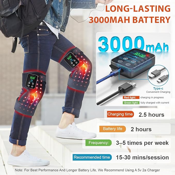 2-Pack Red Light Therapy for Knee Brace Wireless 72 LEDs Knees Wraps with 660nm &amp 850nm Infrared Light 3000mAh Battery Heat &amp Pulse for Knee Elbow Shoulder Joint Pain Relief