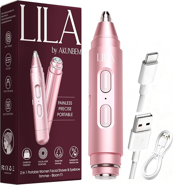 2-in-1 Eyebrow Trimmer &amp Nose Hair Trimmer for Women Electric Facial Hair Remover with LED Light Precision Face Razor for Eyebrow Nose &amp Facial Hair Portable Painless Grooming Tool