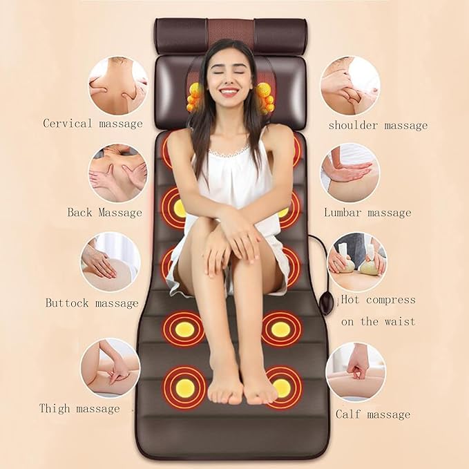 Massage Mat with Heat 10 Vibrating Nodes Massage Mat Full Body Back Massagers with Adjustable Pillows Heating Padsfor Neck and Back Muscle