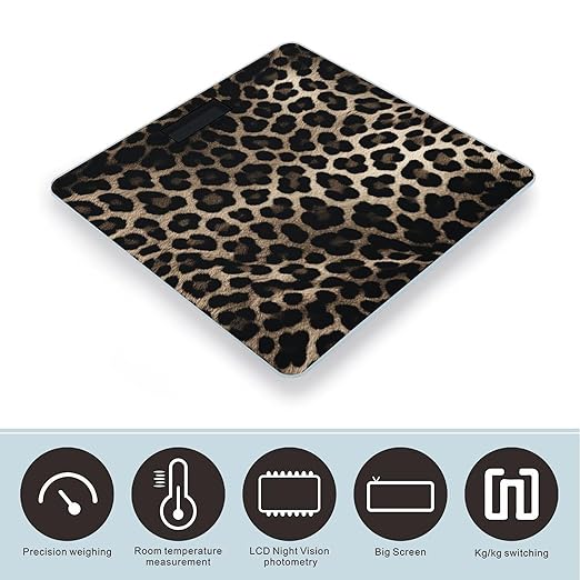 Black Leopard Print Bathroom Scale for Body Weight LCD Display Digital Bathroom Scale Tempered Glass Bathroom Weight Scales Fashion Smart Scales for Home Bedroom 400 Lb
