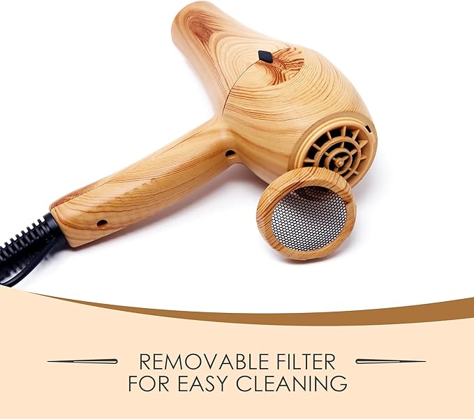 Mr Big Eco Pro Wood Grain Hair Dryer – Innovative Wood Look Design Multiple Speed &amp Heat Settings Cool Shot Button 2 Concentrator Nozzles – Fast Drying Frizz Control