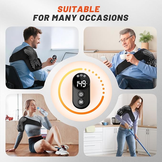 Cordless Shoulder Heating Pad with Massager with Detachable RemoteShoulder Massage Wrap with 6 Heating Levels 5 Vibration Modes Rotator Massager for Pain Relieffor Men &amp Women
