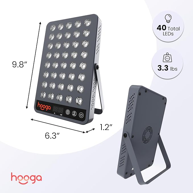 Hooga Red Light Therapy Panel Device – 660nm Red &amp 850nm Near Infrared Light Therapy LED Light Therapy Lamp for Face &amp Body 40 LEDs Timer Adjustable Stand – HG200