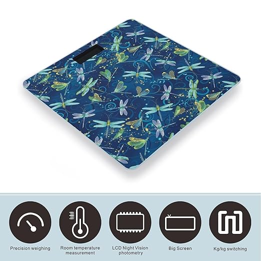 Blue Dragonfly Bathroom Scale Automatic Power On/Off Body Scales LCD Backlight Display Square Digital Scale Rounded Corners Bathroom Scales for Home Bedrooms