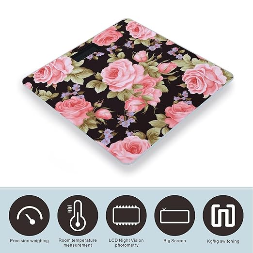 Pink Rose Bathroom Scale for Body Weight Bathroom Weighing Scale with Backlit LCD Display Highly Accurate Measures Weight Up to 180kg