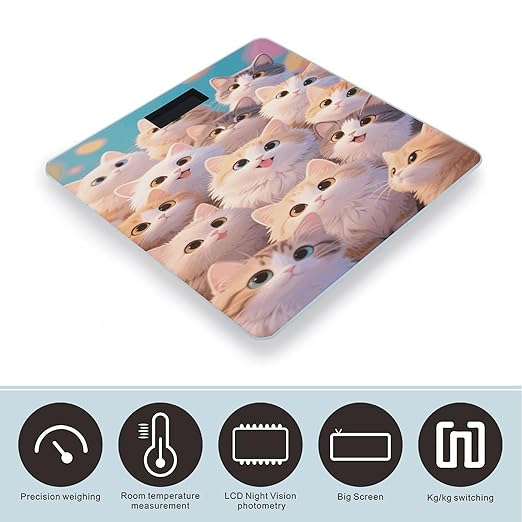 Cute Cat Weight Scale Large Digital Bathroom Scales with Bright LED Display Non Slip Digital Scale and Step On Fashion Weighing Machine for Body