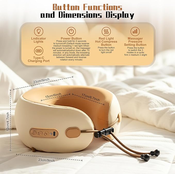 Neck Massager Pillow with HeatingPortable Heated Kneading Massage Cushion PillowCordless Shiatsu Neck Massagerfor Neck Pain Relieffor HomeAirplaneCarOfficeTravel