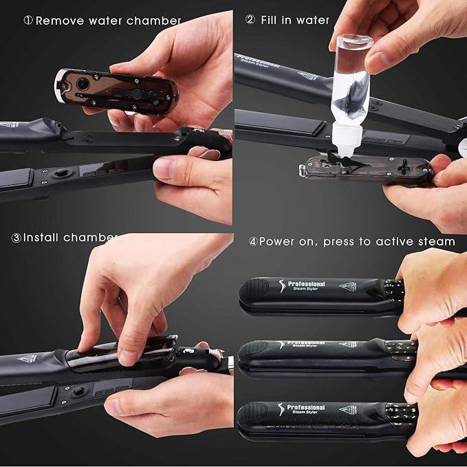 DORISILK Steam Straightener for Hair Professional Steam Flat Iron Salon Ceramic Tourmaline Vapor Steam Ionic Straightening Iron 2 in 1 Hair Straightener and Curler Dual Voltage Adjustable Temp