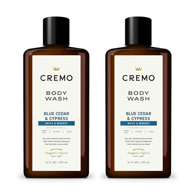 Cremo Rich-Lathering Blue Cedar &amp Cypress Body Wash A Woodsy Scent with Notes of Lemon Peel Cypress and Cedar 16 Fl Oz (2-Pack)