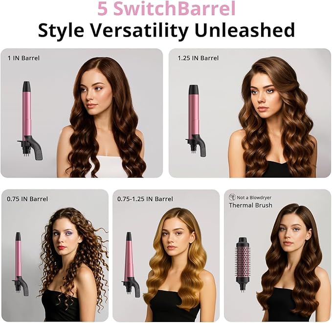 5 in 1 Automatic Rotating Curling Iron Set CrazyMar Curling Wand Set - 5 Barrels (3/411/4 Inch) Dual Voltage Curling Wand for Professional Hair Styling Travel Ceramic Coating(Hot Pink)