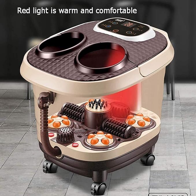 Foot Spa/Bath Massager with Heat Bubbles Function 2 Massaging Rollers and 4 Motorized Massage Balls Pedicure for Tired Feet Stress Relief Help Sleep Home Use