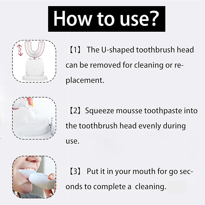 Ultrasonic Toothbrush for Adults - Automatic Electric Toothbrush with Soft Bristles Rechargeable Portable 30'' Automatic Timer Wireless Charging Washable for Travel &amp Home Use (White)