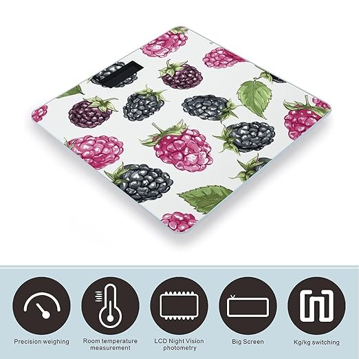 BlackBerry Fruit Pattern Scale for Body Weight Accurate Digital Bathroom Scale Toughened Glass High Precision Scales Smart Weight Scales with Large LCD Backlight Display Weighing Machine