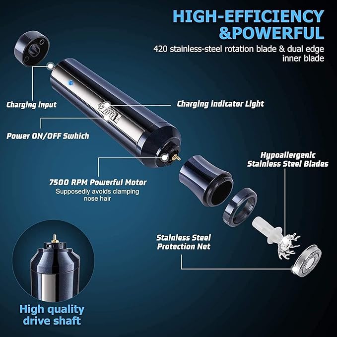 Ear and Nose Hair Trimmer Clipper - Professional Painless Eyebrow and Facial Hair Trimmer for Men and Women Rechargeable Waterproof Dual Edge Blades for Easy Cleansing
