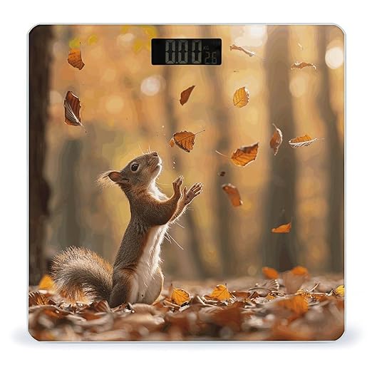 Squirrel and Leaves Bathroom Scale Ultra-Bright Liquid Crystal Screen Weight Scale Accurate Bathroom Body Scales for Body Weight Bathroom Pet Home Bedroom Gift-Giving