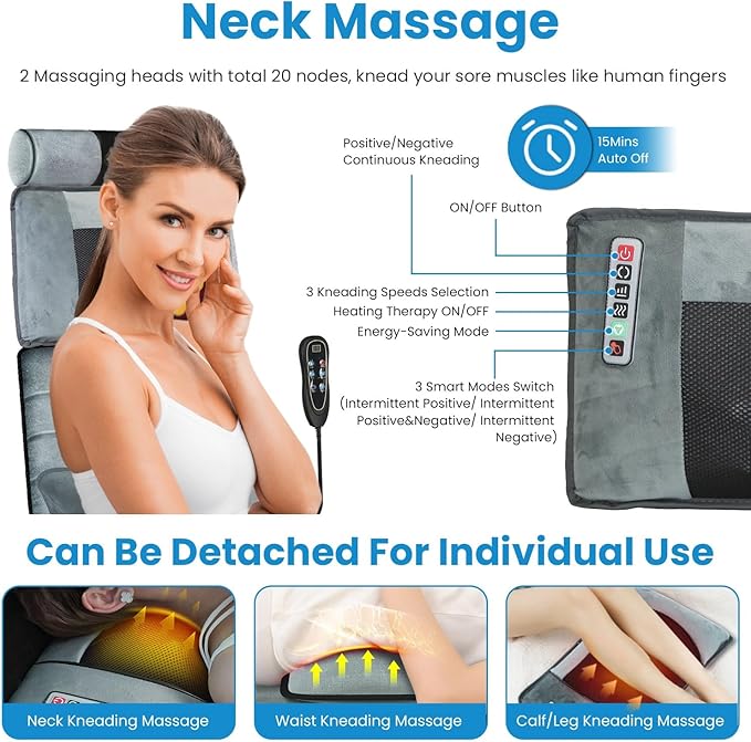 KOCASO Full Body Electric Massage Mat Heating Vibration with Neck Foot Massage Head Pillow and Cloth Lumbar Pillow Timer Anti-Slip Bottom Earplugs - for Relaxation &amp Stress Relief(Advanced)