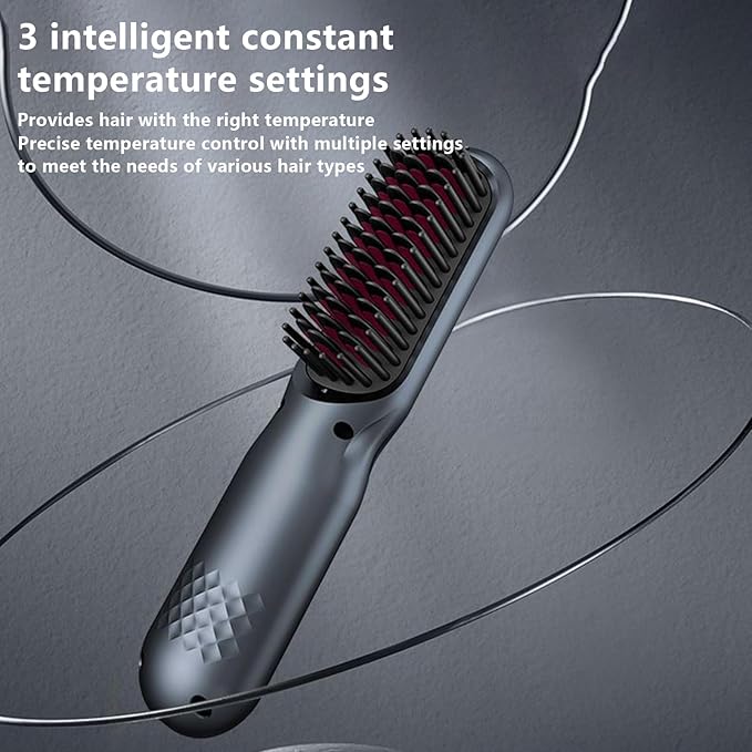 Straightener Brush - ABS Hair Brush | Rechargeable with 3 Temps Hair Comb 3600 MAh Negative Ion Hot Brushes for Women Volumizing Frizz Control Home Travel Party Wedding Birthday Christmas