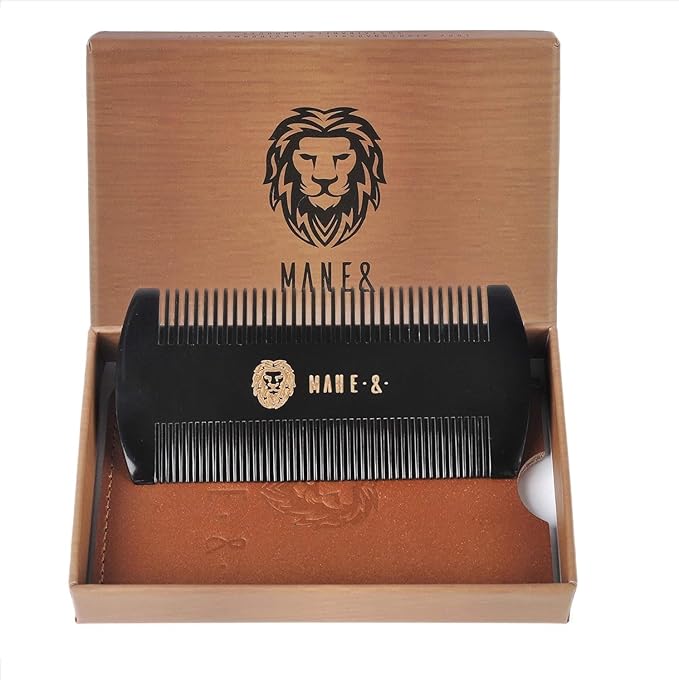 Premium 100% Oxhorn Dual-Action Beard Comb with Genuine Leather Case – the Perfect Beard Grooming Gift for Men by Man &amp Mane.