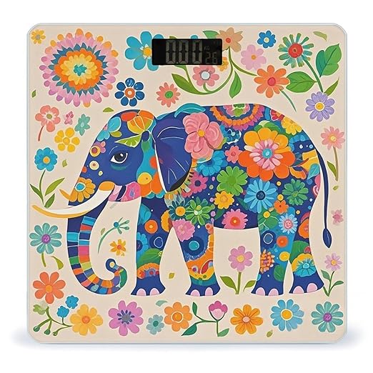 Colorful Flower Elephant Smart Scale for Body Weight Accurate Bathroom Scale with LED Display Digital Weight Scales Weighing Machine High Precision Scales for Bath Home