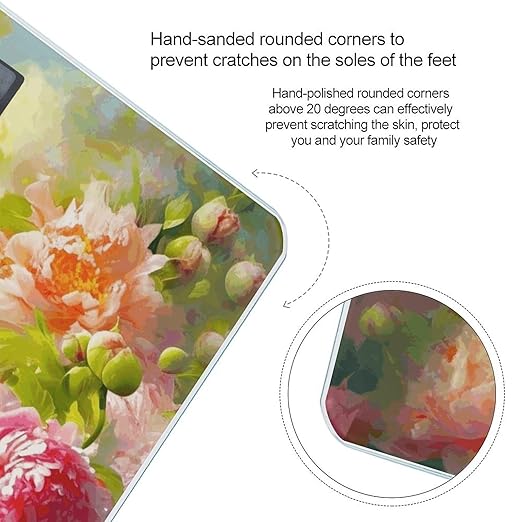 Bright Peonies Scale for Body Weight Anti-Slip Sturdy Tempered Glass Weighing Machine Highly Digital Accurate Bright LCD Bathroom Scale for Household Gift