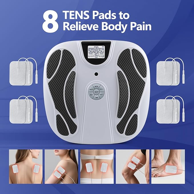 Electric Foot Massager for Neuropathy - Rechargeable EMS Foot Health Plate Machine with TENS Unit Muscle Stimulator for Plantar Fasciitis Pain Relief 15 Modes for Office Home Use Gift for Mom Dad