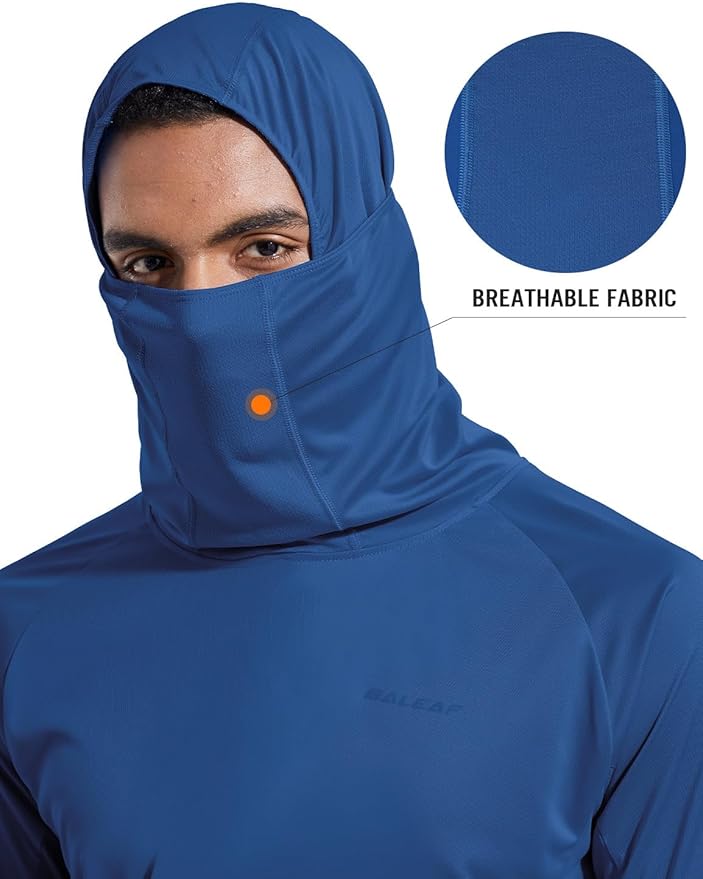 baleaf Men's Sun Protection Hoodie Shirt UPF 50+ Long Sleeve UV SPF T-Shirts with Mask Rash Guard Fishing Lightweight