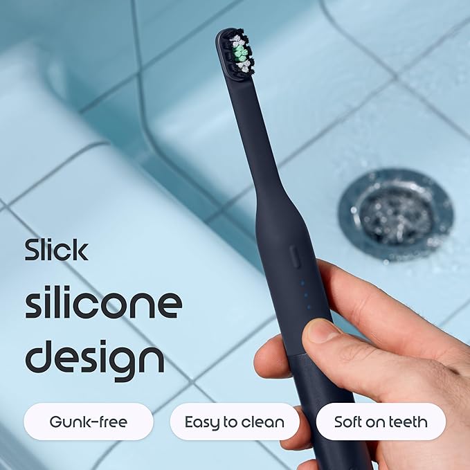 Quip Ultra Lite Sonic Electric Toothbrush Slim Lightweight Design 3 Brushing Modes 15X More Plaque Removal Pressure Sensor &amp 30-Day Battery Ash
