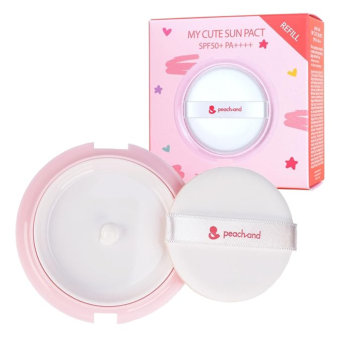 Peachand Baby Kids Mineral Sun Cushion SPF50+ PA++++ Korean Skin Care Pink ribbon – Set with 1 Cushion and 1 Refill