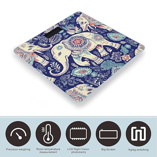 Boho Elephant Smart Scale for Body Weight Accurate Bathroom Scale with LED Display Digital Weight Scales Weighing Machine High Precision Scales for Bath Home