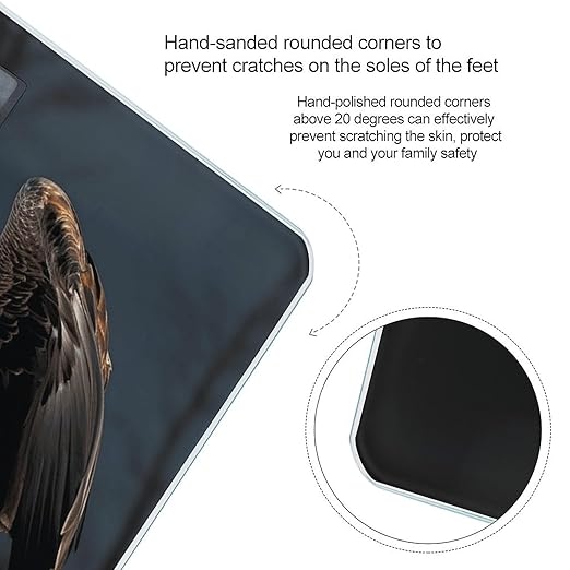 3D Bald Eagle Scale for Body Weight Safe Rounded Corners Tempered Glass Digital Bathroom Scale LED Display 400lb Capacity Weight Scales with High Precision Sensors
