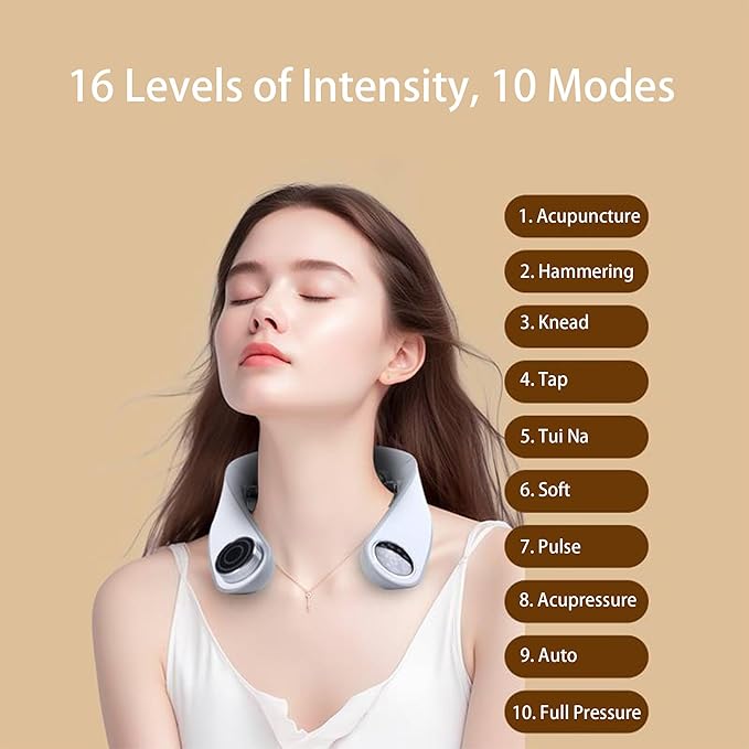 Electric Neck Massager with Heat 10 Modes 16 Intensity Levels Cordless Massager for Women Powerful Neck Massage Tool Deep Tissue Massage