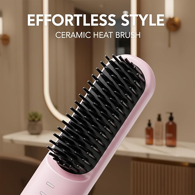 Saker Mini Hair Straightener Comb - 2-in-1 Cordless Rechargeable Fast Heating Styling Tool with 3 Temp Settings Anti-Scald Shell &amp Mirror for Travel Use (Black)