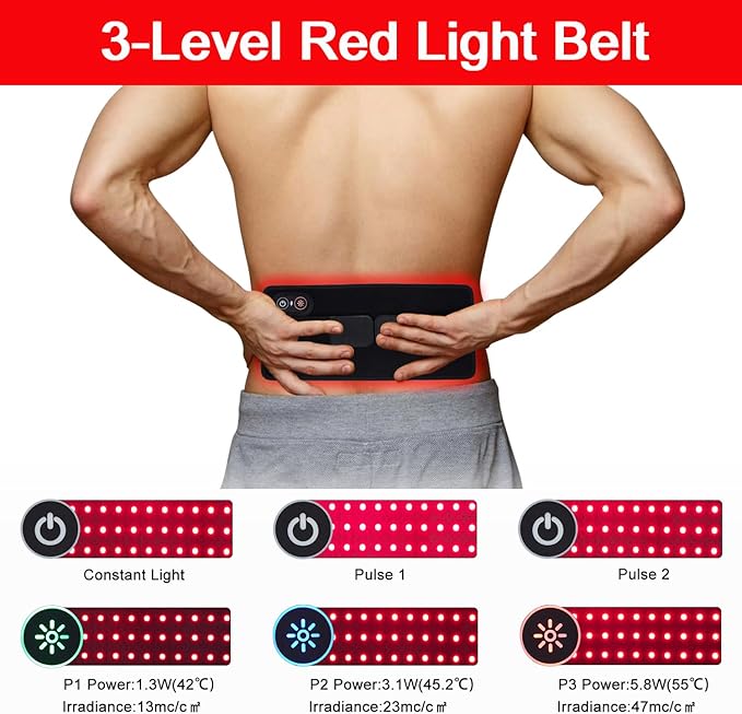 Red Light Therapy Belt for Body 2000mAh Rechargeable Cordless Portable Heating Light Therapy Pad with 660nm &amp 850nm Infrared Light for Back Knee Waist Hand Feet Shoulder Muscle Joint