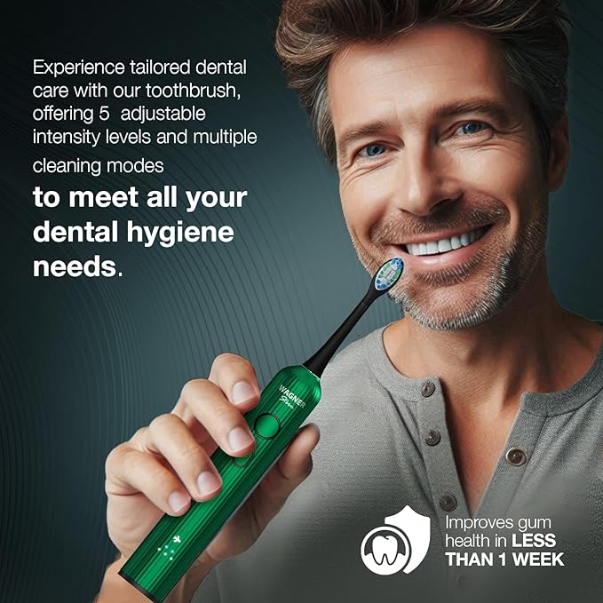 Wagner Stern VibroWave Plus Oscillation &amp Vibration Sonic Electric Toothbrush with 4 Brush Heads. IPX7 Waterproof.