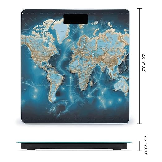 World Map Bathroom Scale for Body Weight with High Precision Large LCD Backlight Display Digital Weighing Scale with BMI Capacity Up to 180kg