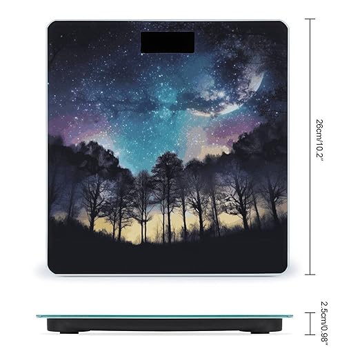 Night Sky with Trees Scale for Body Weight Sturdy Tempered Glass Weighing Scales with LCD Display Accurate Digital Bathroom Scale Convenient Body Fat Smart Scales 400lb
