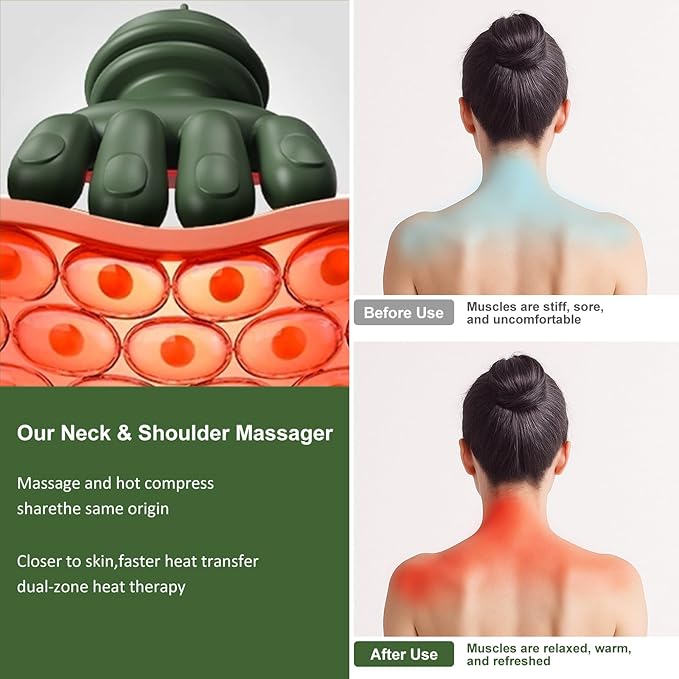 Neck Massager with Heat Bionic Shiatsu Neck and Shoulder Massager with 4D Kneading Fingers LCD Display &amp Adjustable Intensity Heated Neck Massage Device Simulates Real Palm to Relax Muscle Tens