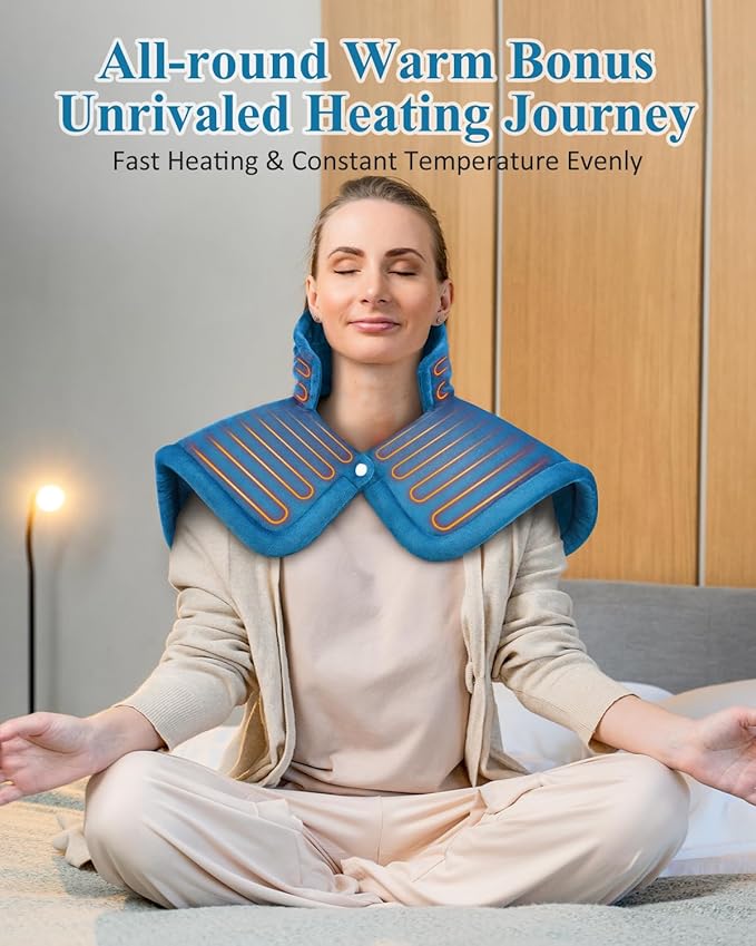 Heating Pad for Neck Shoulders Back Weighted Heated Wrap Electric Neck Shoulder Heating Pads 6 Heat Settings 4 Auto-OffMothers Day Gifts for Mom Anniversary Birthday Gifts for Women Men Dad Blue