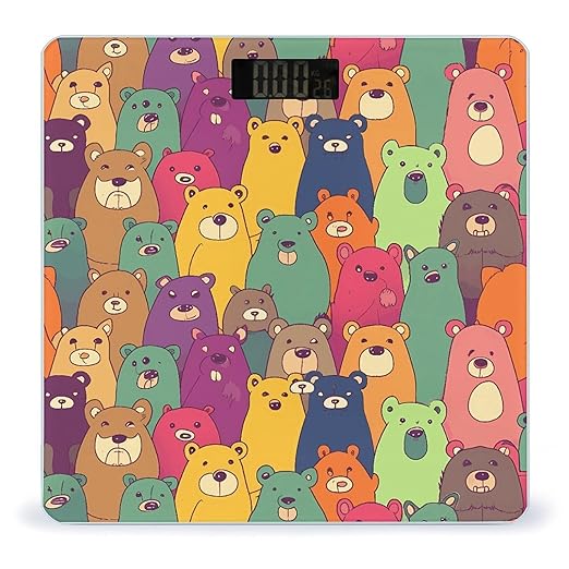Colorful Bears Bathroom Scale for Body Weight LCD Display Digital Bathroom Scale Tempered Glass Bathroom Weight Scales Fashion Smart Scales for Home Bedroom 400 Lb