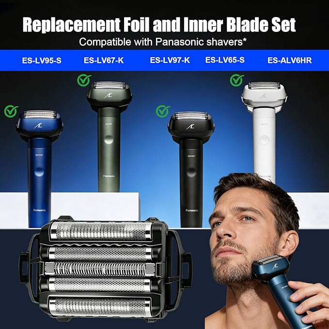 Shaver Replacement Blades and Foil Compatible with Panasonic ARC5 5-Blade WES9032P ES9032 ES9034 ES9036 ES9038 Fits Models ES-LV61 ES-LV65 ES-LV67 ES-LV95 ES-LV97(2 pcs)