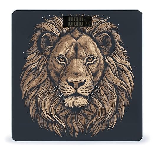 Cartoon Lion Scale for Body Weight Highly Accurate Digital Bathroom Scale Sturdy Tempered Glass Weighing Scales with LCD Display Fashion Body Fat Smart Scales 400lb