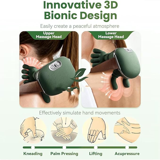 Bionic Heated Massager 2026 New Portable Neck and Back Massager Electric Deep Tissue 4D Kneading Massage for Shoulder Back Neck Leg