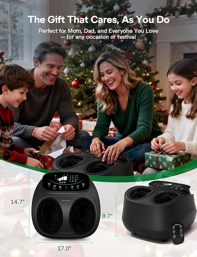 Medisana Shiatsu Foot Massager with Heat Air Compression Kneading &amp Negative Ion for Plantar Fasciitis Neuropathy Wireless Control Birthday Christmax Gifts for Women Men Up to Foot Size 13